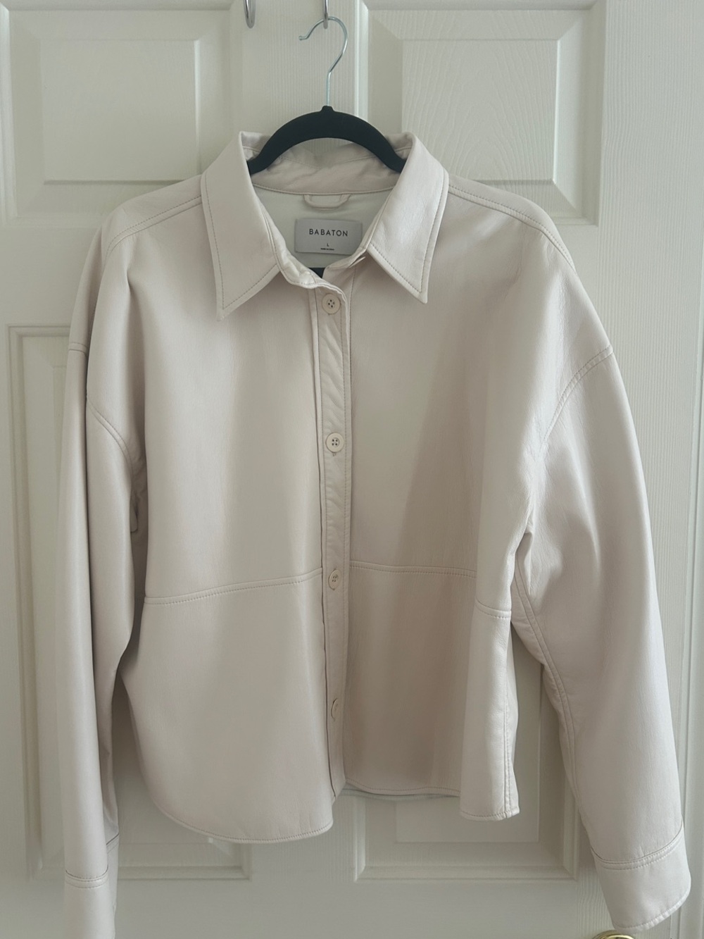 Aritzia Cream Faux Leather Button-Up Jacket